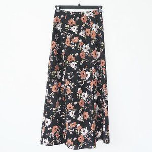 NWOT F21 Floral Open Slit Maxi Skirt Black/Orange
